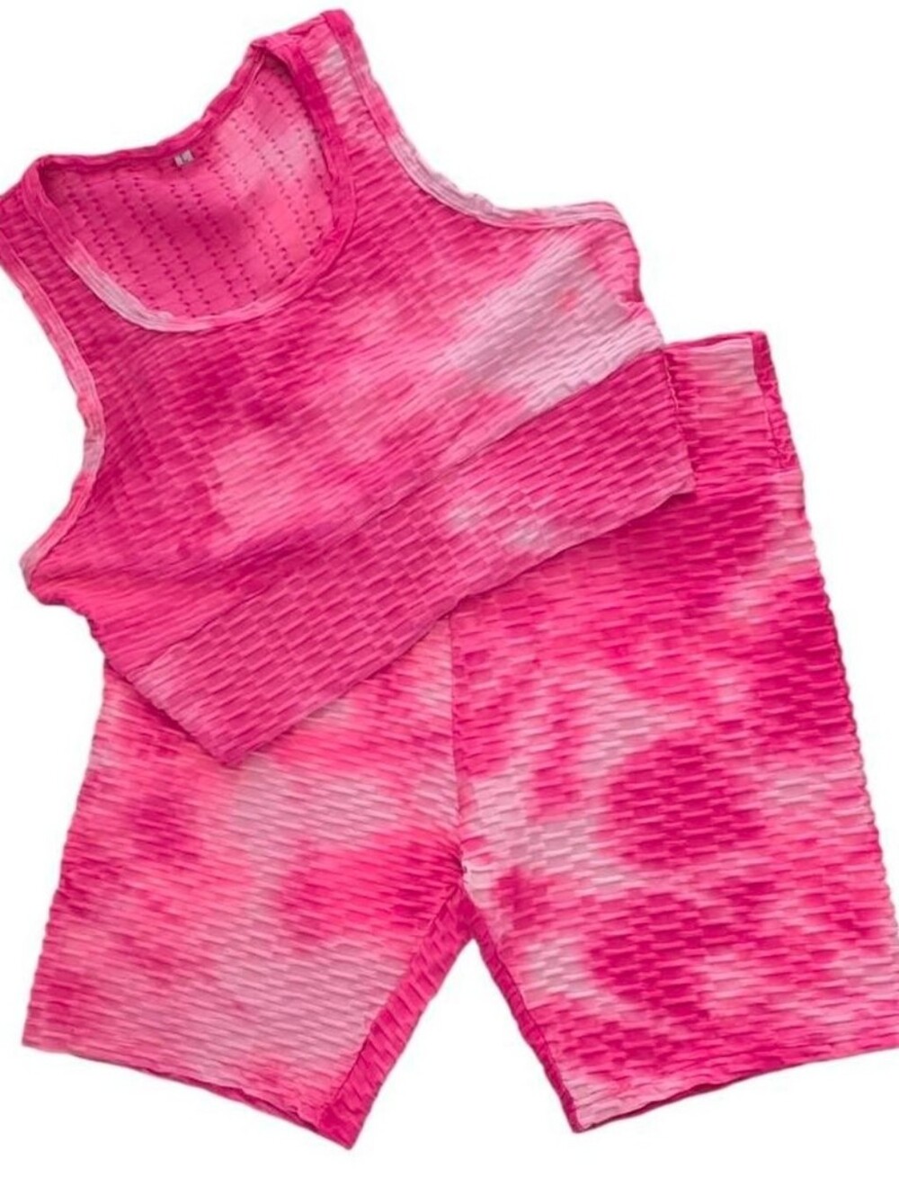 Gym Set Tie-Dye Ribbed Sports Bra & Workout Shorts Pink & Multicolor Medium - Picture 3 of 6